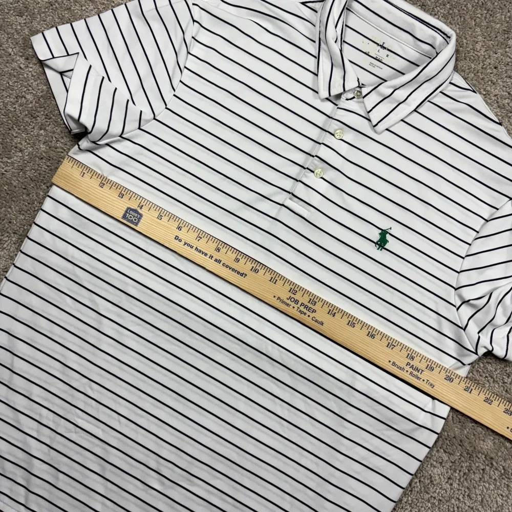 Polo Ralph Lauren Mens Medium White Navy Striped Performance Golf Polo Shirt